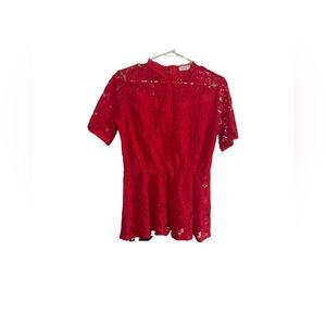 Tobrief Lace Peplum Red Blouse Size M